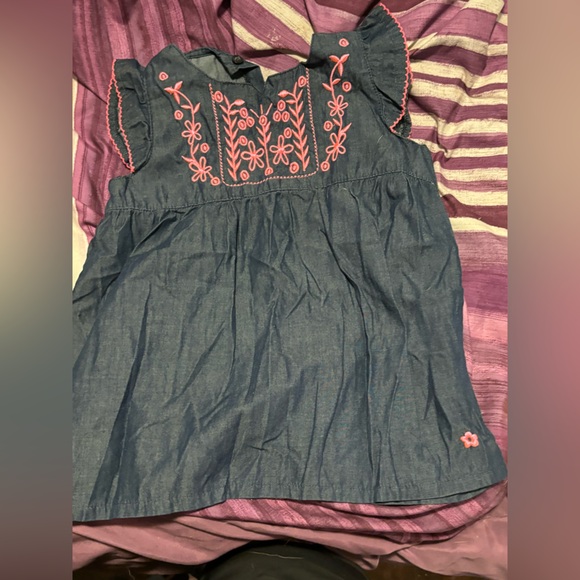 Girls Denim Top with Pink Embroidery - Picture 1 of 2